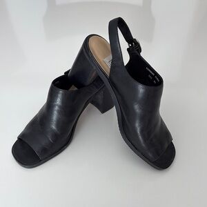 Black Leather Mules with Open Toe Design